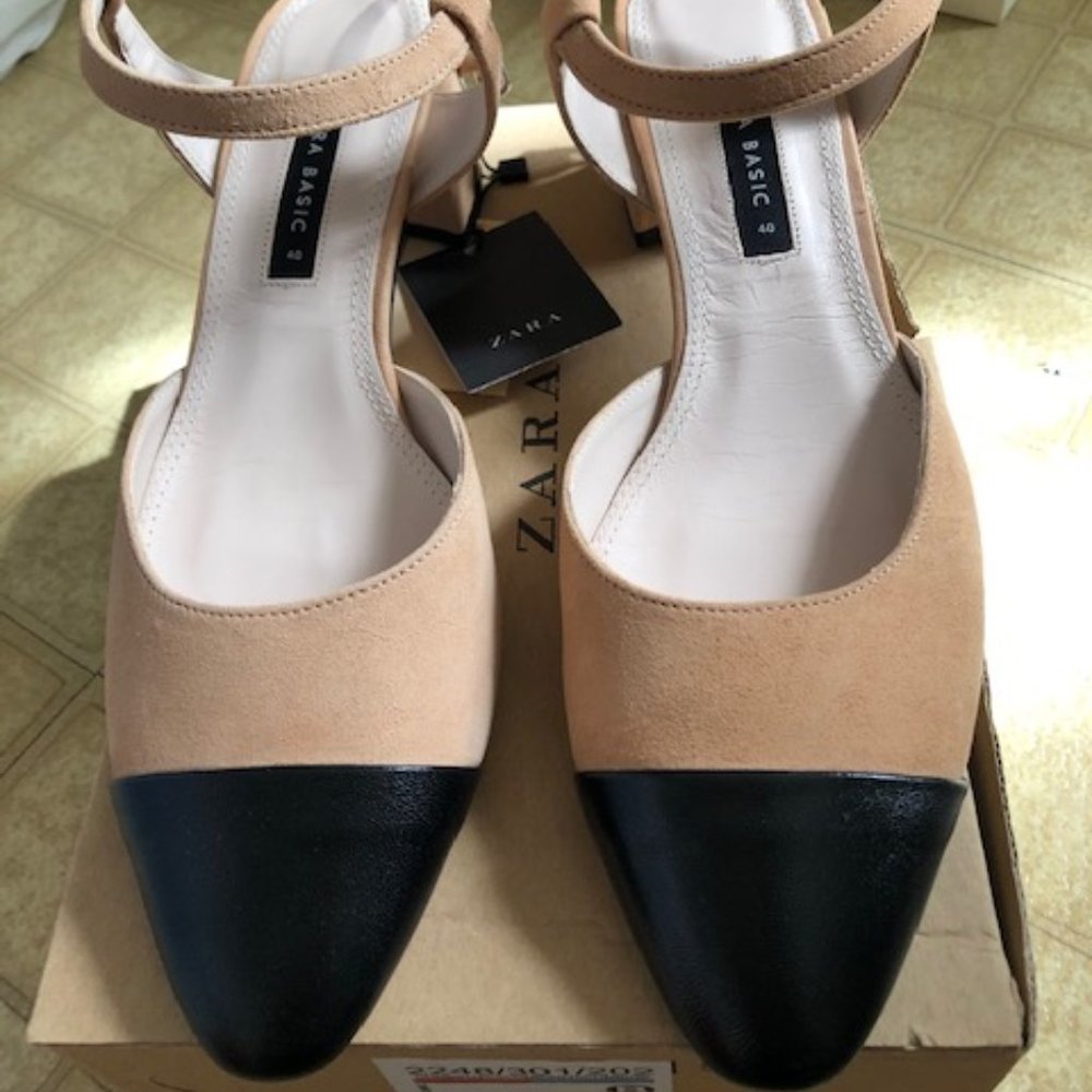 NIB Zara MID-HEEL LEATHER SLINGBACK SHOES, 9 US